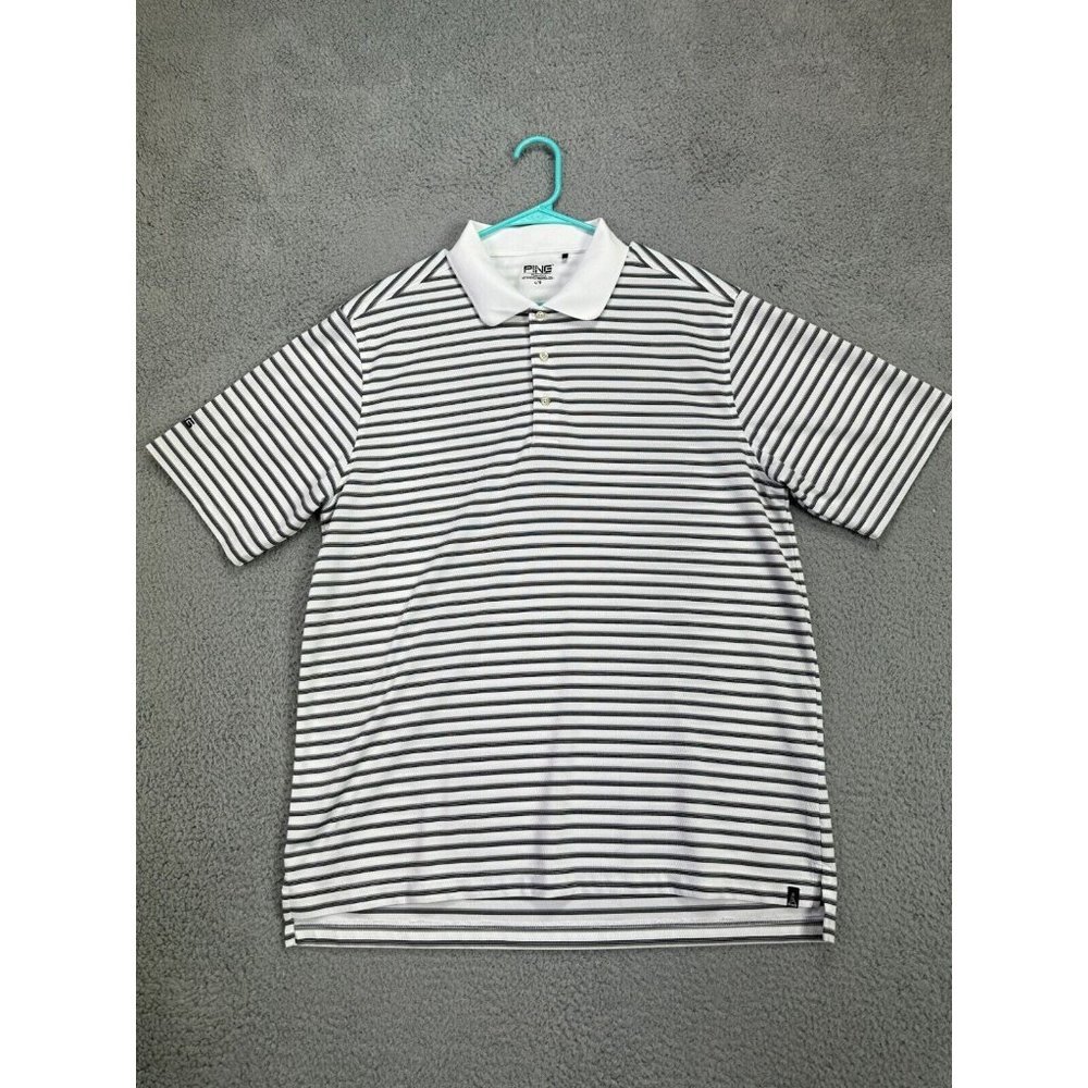 Ping Polo Shirt Adult Large White/Grey Striped Performance Rugby Golf Casual Men